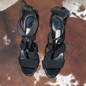 Jimmy Choo Dario Strappy High Heels Sandals Shoes Lace Up Bow Black EU 38.5